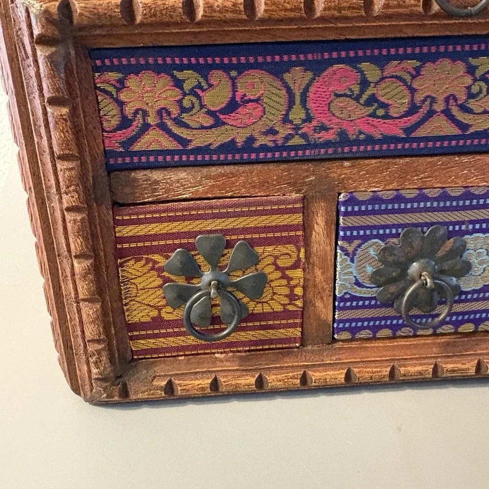 Vintage  Carved Wooden Spice Storage Jewelry Box Chest Indian Hippie Boho Heavy